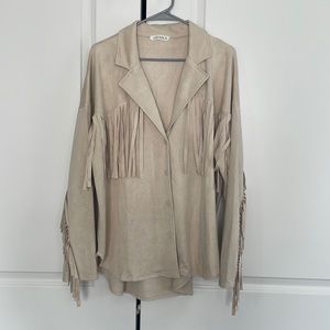 Suede, beige oversized fringe jacket